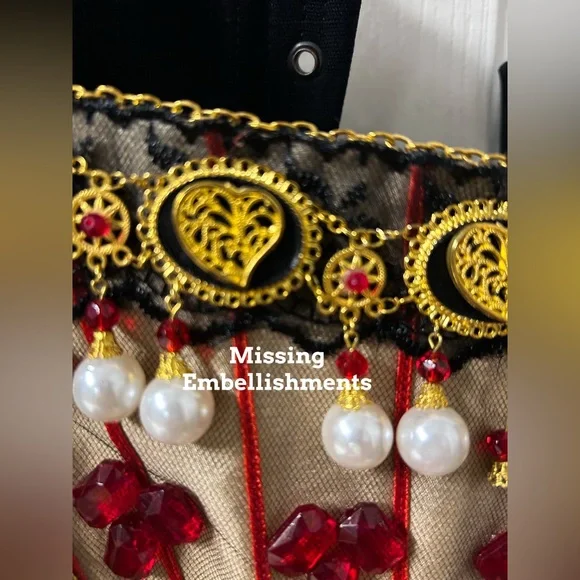 Queen Of Hearts Costume Sz S Handmade Red Gold Gown Alice In Wonderland Cosplay - Picture 3 of 16